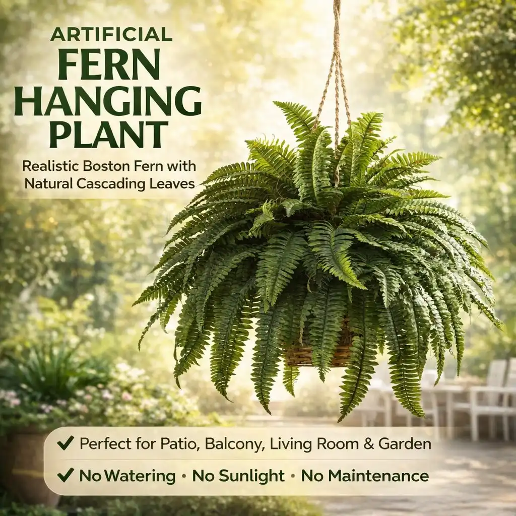 🌿 🏠Artificial Hanging Fern Plant – Effortless Greenery for Home & Garden